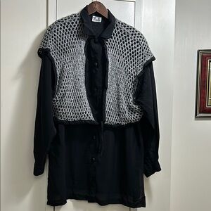Ivano Boni Black Shirt with Gray Knit Vest Overlay